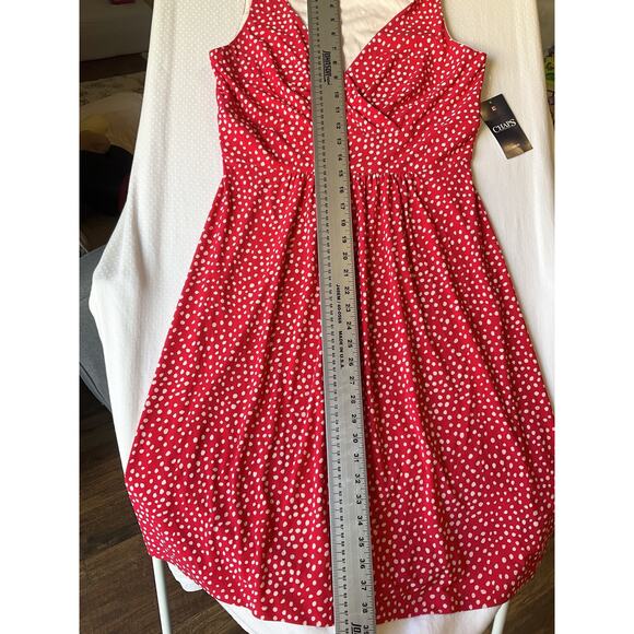 Chaps Women Midi Dress M Red Polka Dot Fit & Flare Sleeveless V-neck - Picture 7 of 10